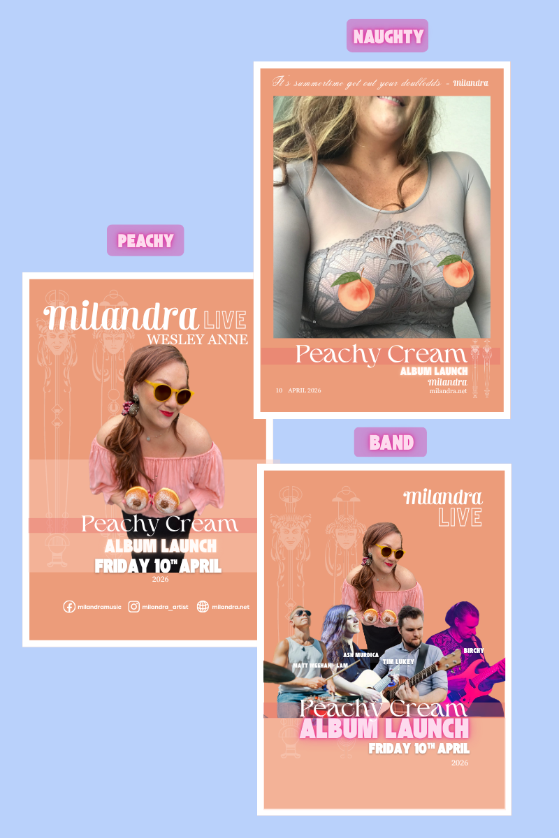 Milandra Naughty, Band and Peachy A3 poster bundle