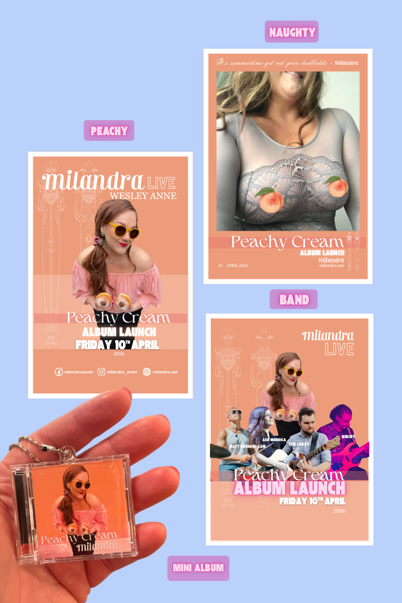 Peachy Cream album by Milandra with three A3 posters bundle